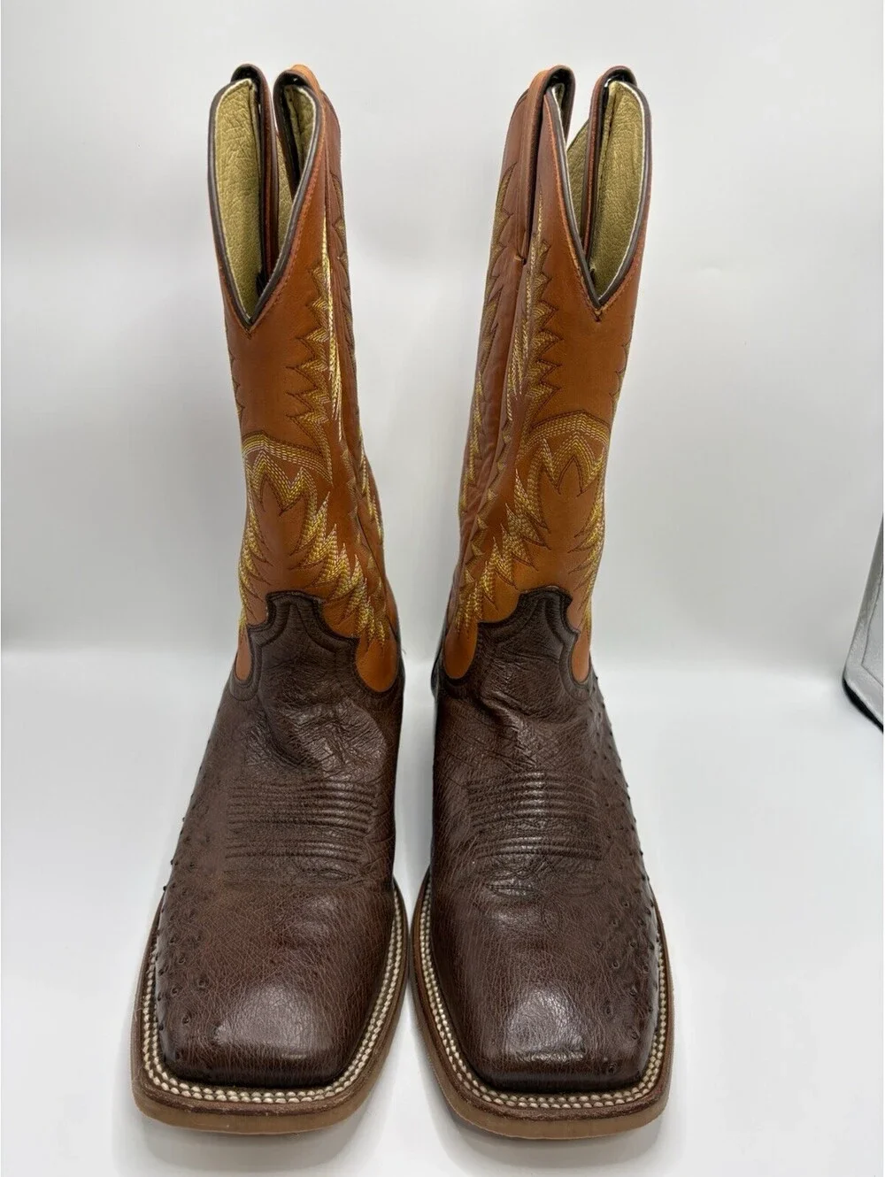 Justin JE802 Genuine Ostrich Mens Sz 11 D Leather Boots Square Toe Brown